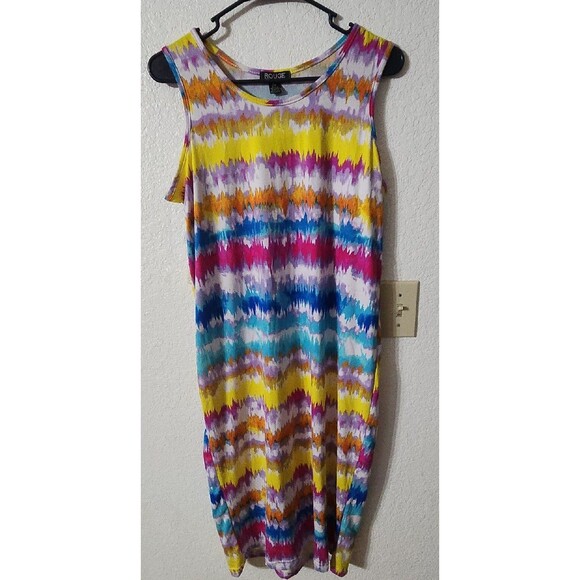 New Tie Dye Dress Women's 1X Plus Stretch Rainbow Multicolored Travel Rogue - Picture 1 of 9